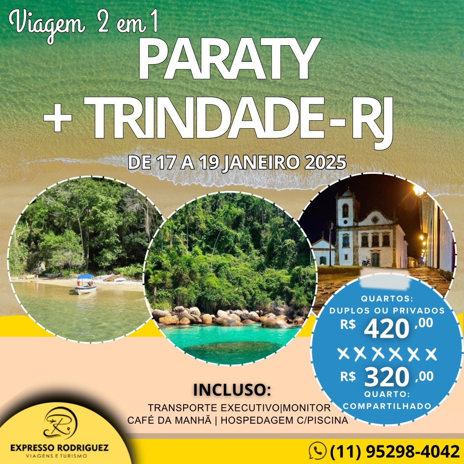 PARATY + TRINDADE | RJ  Data: 17 a 19 Janeiro 2025